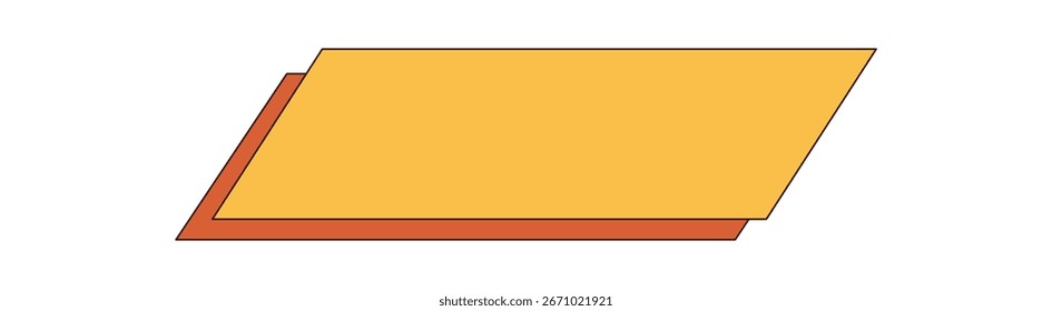 Retro groovy geometric rectangle shape in flat style. Abstract yellow and orange shape forms bold y2k groovy element. Modern geometric rectangle adds vintage graphic accent for creative contemporary