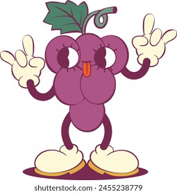 Retro groovy grapes mascot character