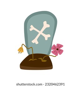 Retro Groovy Halloween grave. Trippy retro spooky elements. Groovy boho vector illustration. Autumn october holiday.