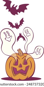 Retro groovy halloween mascor design