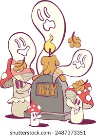 Retro groovy halloween mascor design