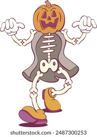 Retro groovy halloween mascot character