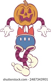 Retro groovy halloween mascot character