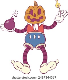 Retro groovy halloween mascot character