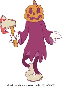 Retro groovy halloween mascot character
