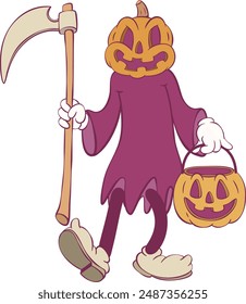 Retro groovy halloween mascot character