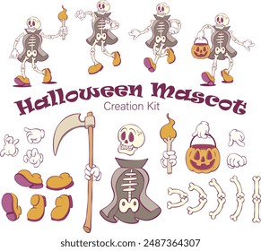 Retro groovy halloween mascot creation kit