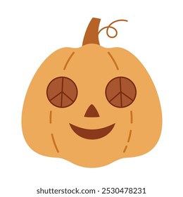 Clipart de calabaza de halloween retro groovy. Lindo objeto de temporada dibujado a mano. Ilustración vectorial en estilo plano