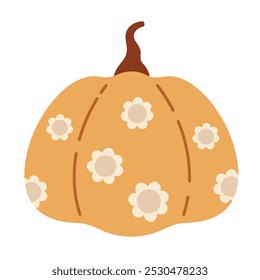 Clipart de calabaza de halloween retro groovy. Lindo objeto de temporada dibujado a mano. Ilustración vectorial en estilo plano