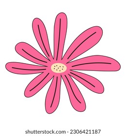 Retro groovy hand drawn flower. Linear color vector illustration.