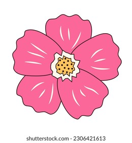 Retro groovy hand drawn flower. Linear color vector illustration.