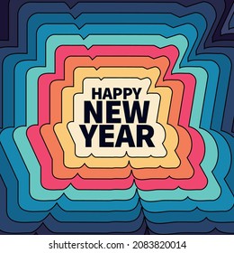 Retro groovy happy new year greeting banner