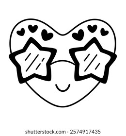 Retro groovy heart clipart. Black and white heart doodle. Valentines day clipart. Valentine heart in cartoon flat style. Hand draw vector illustration