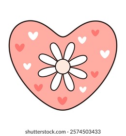 Retro groovy heart clipart. Valentines day clipart. Valentine heart in cartoon flat style. Hand draw vector illustration
