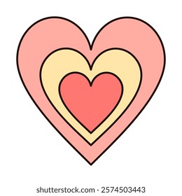 Retro groovy heart clipart. Valentines day clipart. Valentine heart in cartoon flat style. Hand draw vector illustration