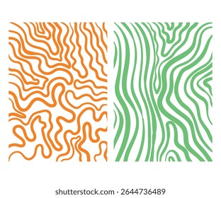 Retro Groovy hippie 70s style colorful seamless patterns collection. Abstract waves hippie vibe backgrounds vector set..
