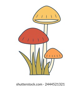 Retro groovy hippie mushrooms. Colorful cartoon psychedelic 60s, 70s style. Minimalistic old-fashioned art design.
