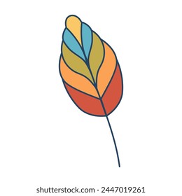 Retro groovy hippie rainbow leaf. Colorful cartoon psychedelic 60s, 70s style. Minimalistic old-fashioned art design.