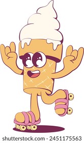 Retro groovy ice-cream mascot character