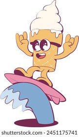 Retro groovy ice-cream mascot character