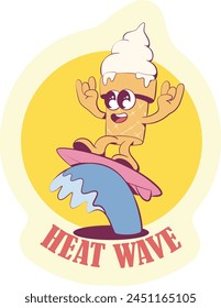 Retro groovy ice-cream surfing sticker
