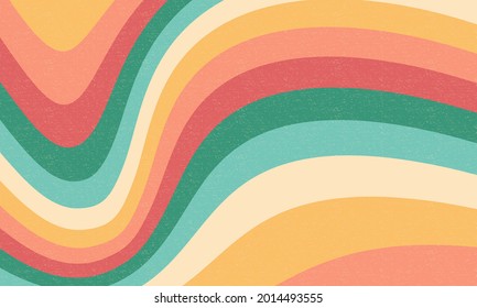 Retro groovy illustration, colourful wavy background.