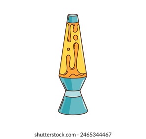 Retro groovy lava lamp or cartoon hippie 70s symbol, vector funky comic sign. Groovy lava lamp with yellow floating melt, summer hippie, disco or rave and pop art symbol of funny light bulb