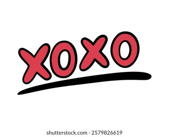 Retro groovy lettering XOXO. Romantic Valentine's Day design, perfect for cards, posters and prints. White background.