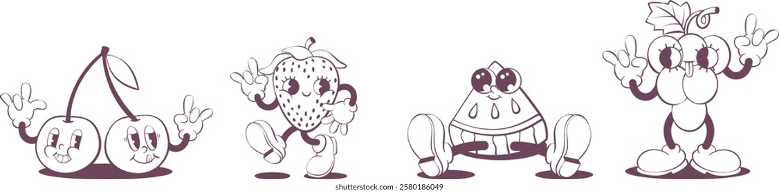 Retro groovy line art mascot, funky 70s character