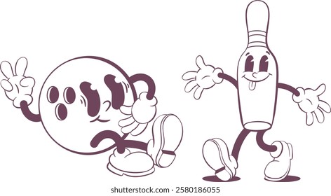 Retro groovy line art mascot, funky 70s character