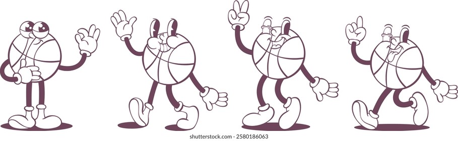 Retro groovy line art mascot, funky 70s character
