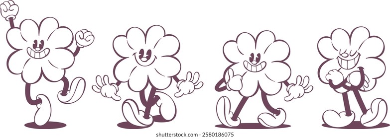 Retro groovy line art mascot, funky 70s character