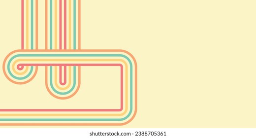 Retro Groovy Lines Pattern in pink blue yellow orange. Abstract 1970s 1980s Hippie style psychedelic banner vector illustration