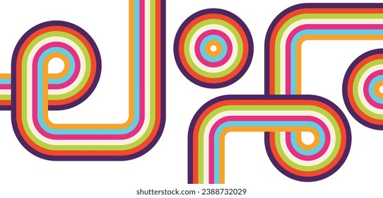 Retro Groovy Lines Pattern in purple pink blue orange. Psychedelic banner vector illustration