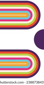 Retro Groovy Lines Pattern in purple pink blue orange. Psychedelic hippie banner vector illustration for textile covers and template