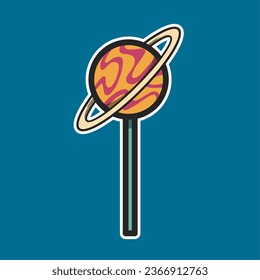 retro groovy lollipop planet sticker element cartoon artwork street wear illustration vector 