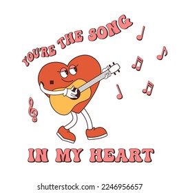 Retro groovy lovely hearts posters. Love concept. Happy Valentines day greeting card in trendy retro 60s 70s cartoon style. Vector illustration in pink red colors. Groovy heart. Card, postcard, print