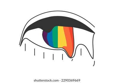 Retro groovy melted rainbow colors eye. Psychedelic hippie style bizarre design. Vintage hippy crazy melting funky iridescent pupil sticker. Abstract 60s, 70s, 80s trendy y2k trippy vector eps pop art