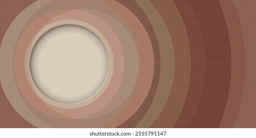 Retro groovy mocha mousse tone background with circle frame paper cut style at left area graphic illustration. 