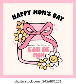 Retro Groovy Mothers Day perfume mom Doodle Drawing Vibrant Pastel Color for funny sarcastic Greeting Card and Sticker, tshirt Sublimation.