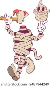 Retro groovy mummy halloween mascot character