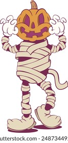 Retro groovy mummy halloween mascot character