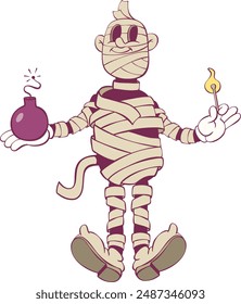 Retro groovy mummy halloween mascot character