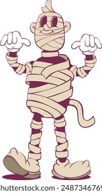 Retro groovy mummy halloween mascot character