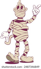 Retro groovy mummy halloween mascot character