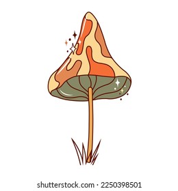 Retro groovy mushroom. Hippie and boho style.
