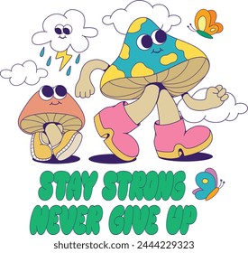 Retro groovy mushroom mascot character sublimation design