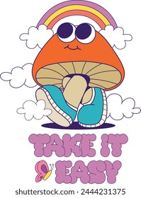 Retro groovy mushroom mascot character sublimation design