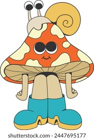 Retro groovy mushroom mascot character