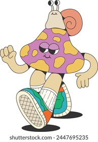 Retro groovy mushroom mascot character